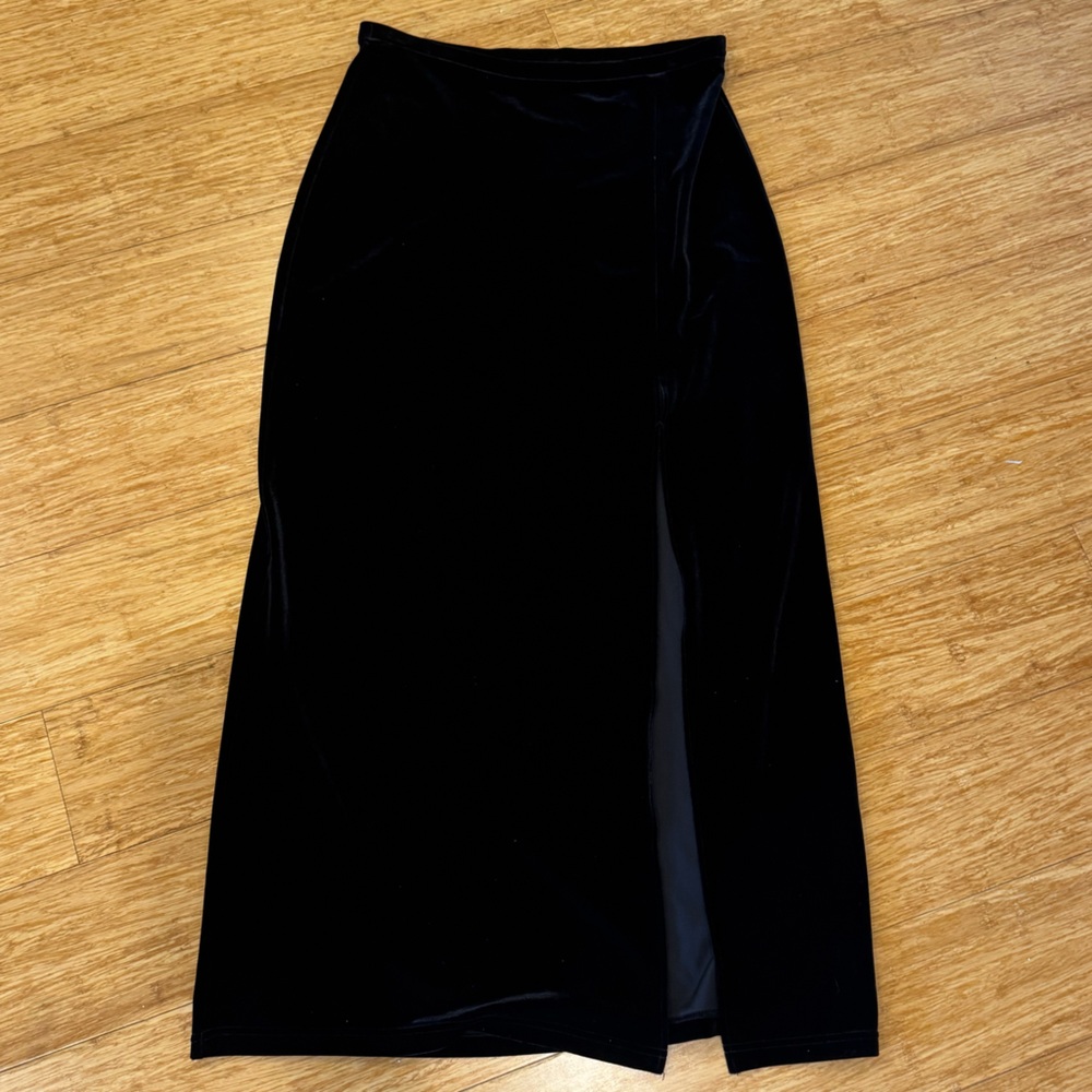 Vintage Express Black velvet midi skirt with slit